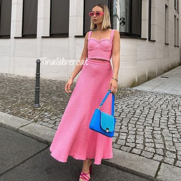 BLOGGER'S FAVE! Zara 2 Piece Set A-Line Skirt And Bustier Pink NWT - Picture 6 of 17
